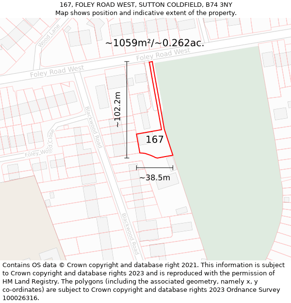 167, FOLEY ROAD WEST, SUTTON COLDFIELD, B74 3NY: Plot and title map