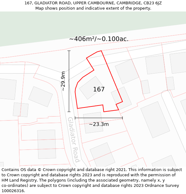 167, GLADIATOR ROAD, UPPER CAMBOURNE, CAMBRIDGE, CB23 6JZ: Plot and title map