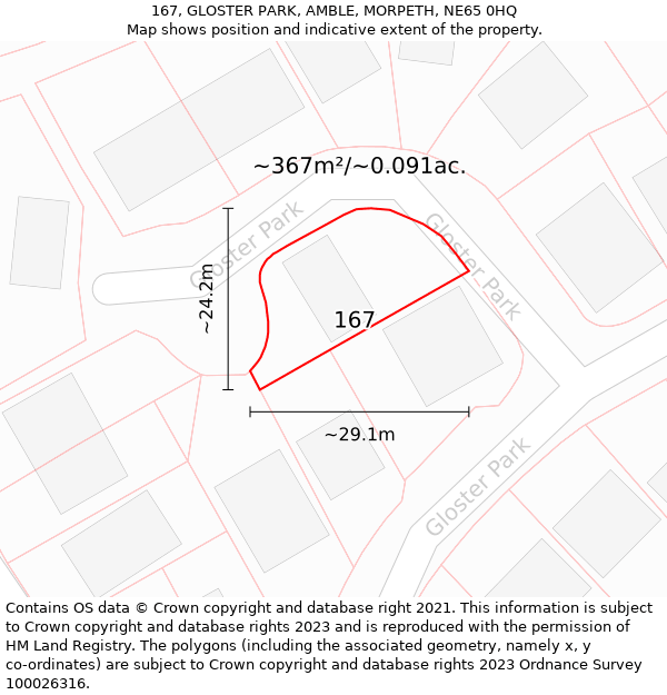 167, GLOSTER PARK, AMBLE, MORPETH, NE65 0HQ: Plot and title map