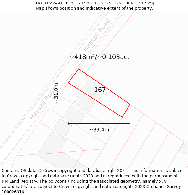 167, HASSALL ROAD, ALSAGER, STOKE-ON-TRENT, ST7 2SJ: Plot and title map