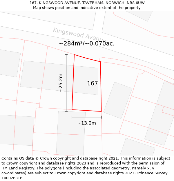 167, KINGSWOOD AVENUE, TAVERHAM, NORWICH, NR8 6UW: Plot and title map