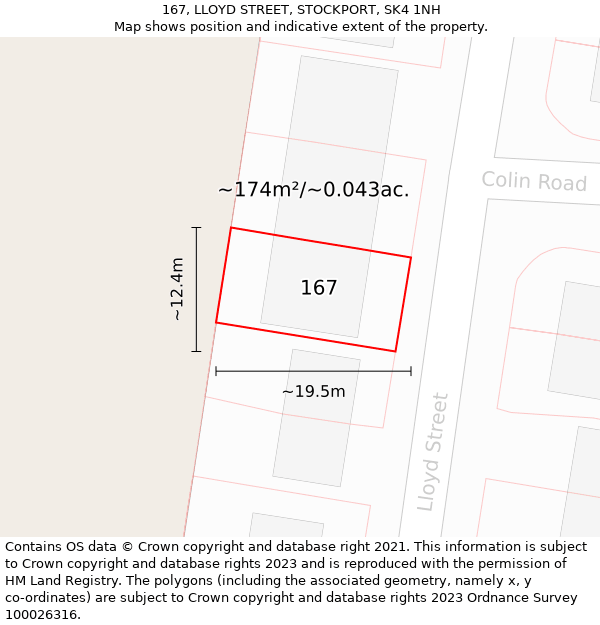 167, LLOYD STREET, STOCKPORT, SK4 1NH: Plot and title map