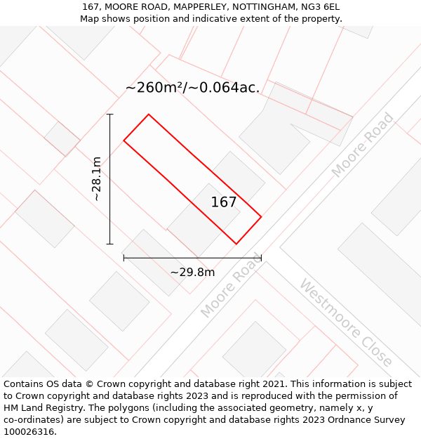 167, MOORE ROAD, MAPPERLEY, NOTTINGHAM, NG3 6EL: Plot and title map