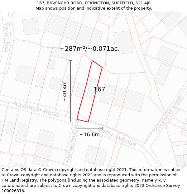 167, RAVENCAR ROAD, ECKINGTON, SHEFFIELD, S21 4JR: Plot and title map