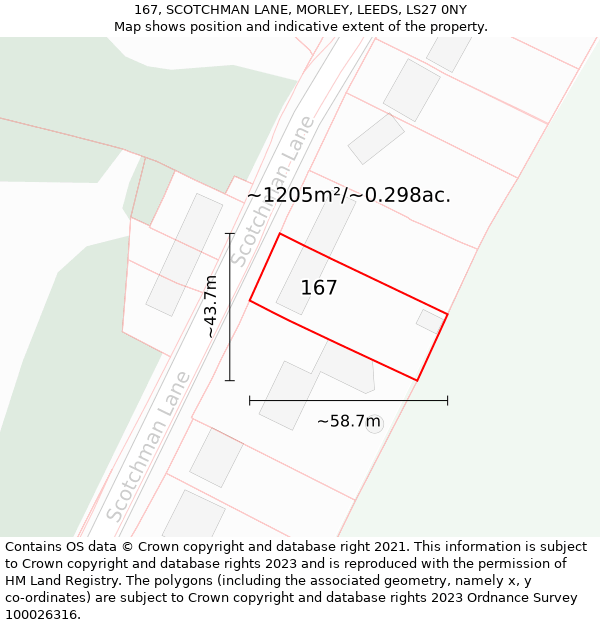 167, SCOTCHMAN LANE, MORLEY, LEEDS, LS27 0NY: Plot and title map