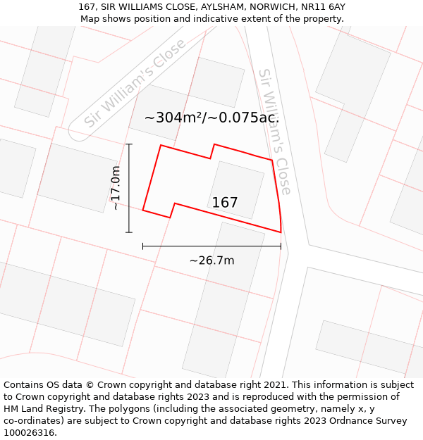 167, SIR WILLIAMS CLOSE, AYLSHAM, NORWICH, NR11 6AY: Plot and title map
