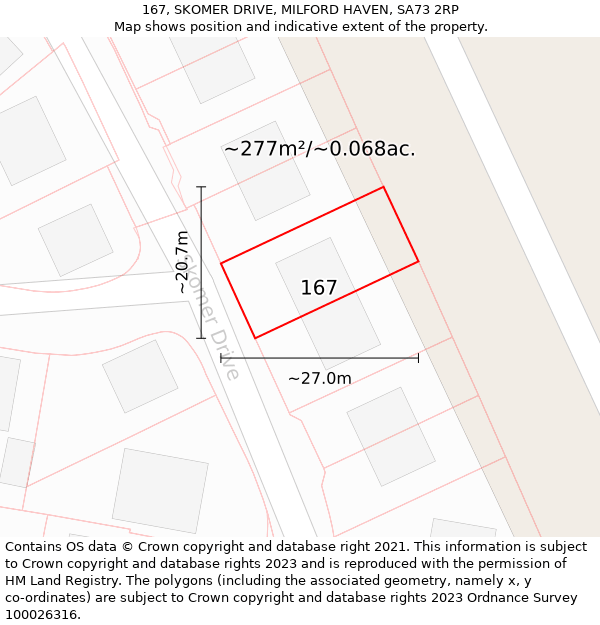 167, SKOMER DRIVE, MILFORD HAVEN, SA73 2RP: Plot and title map