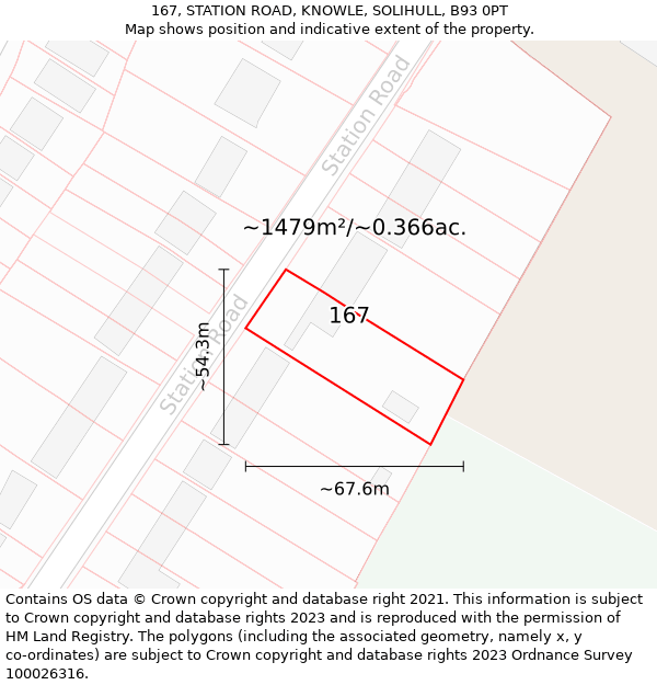 167, STATION ROAD, KNOWLE, SOLIHULL, B93 0PT: Plot and title map