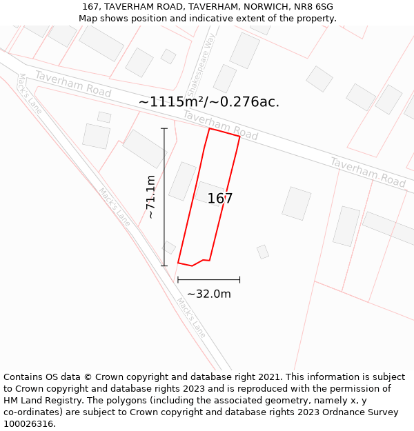 167, TAVERHAM ROAD, TAVERHAM, NORWICH, NR8 6SG: Plot and title map