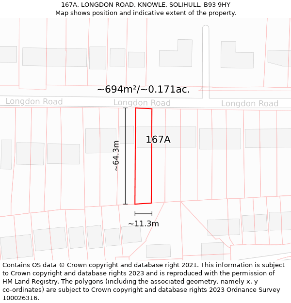 167A, LONGDON ROAD, KNOWLE, SOLIHULL, B93 9HY: Plot and title map