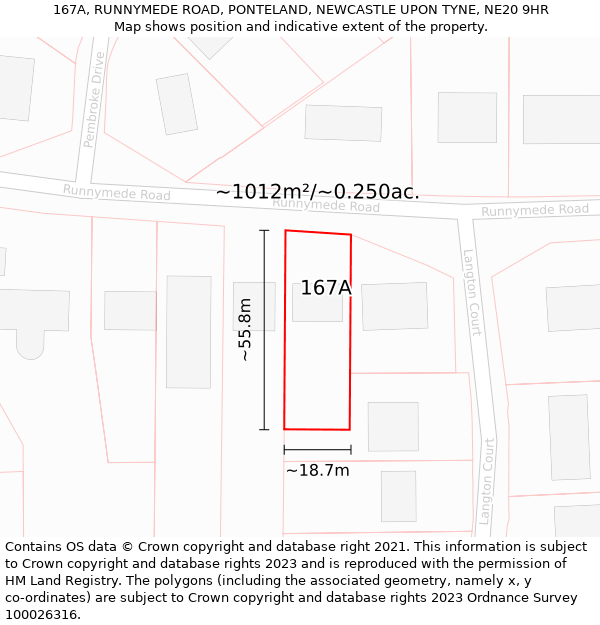 167A, RUNNYMEDE ROAD, PONTELAND, NEWCASTLE UPON TYNE, NE20 9HR: Plot and title map