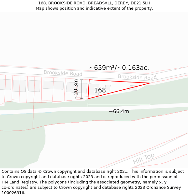 168, BROOKSIDE ROAD, BREADSALL, DERBY, DE21 5LH: Plot and title map