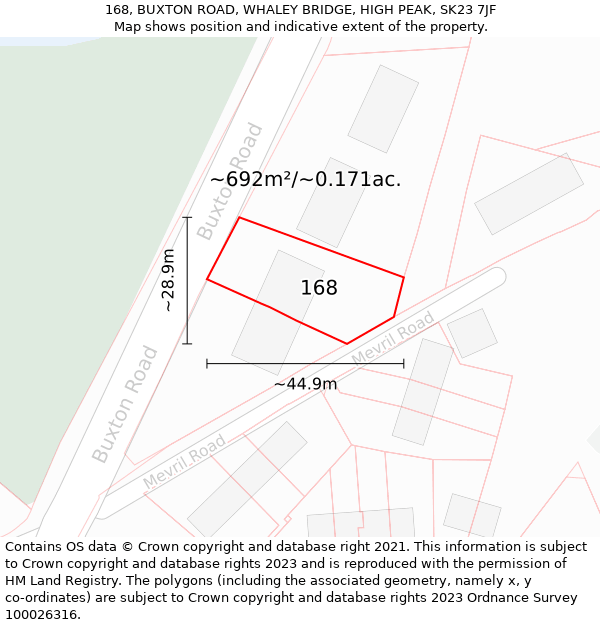 168, BUXTON ROAD, WHALEY BRIDGE, HIGH PEAK, SK23 7JF: Plot and title map