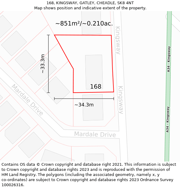 168, KINGSWAY, GATLEY, CHEADLE, SK8 4NT: Plot and title map