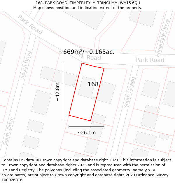 168, PARK ROAD, TIMPERLEY, ALTRINCHAM, WA15 6QH: Plot and title map