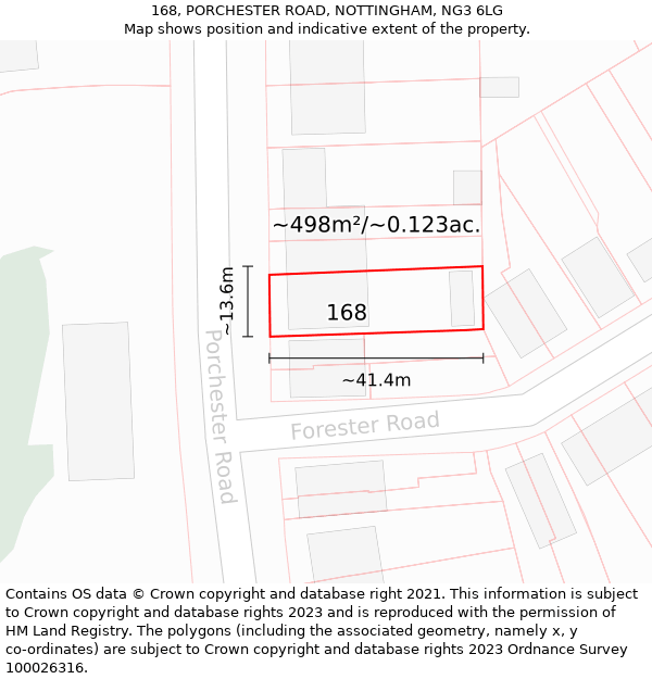 168, PORCHESTER ROAD, NOTTINGHAM, NG3 6LG: Plot and title map