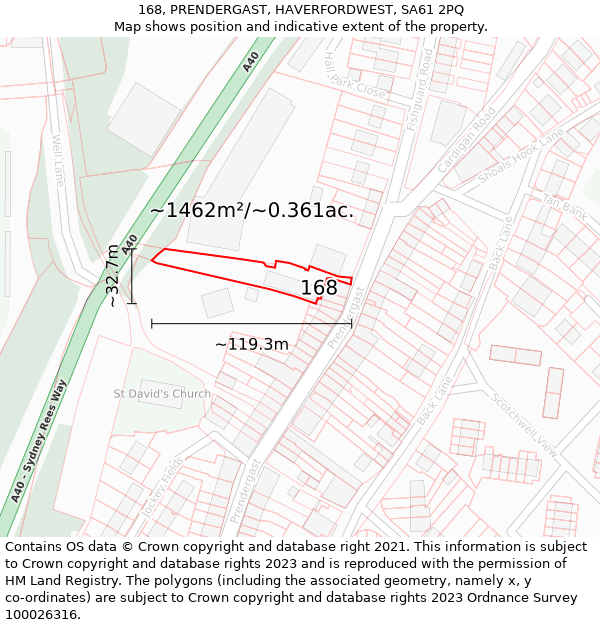 168, PRENDERGAST, HAVERFORDWEST, SA61 2PQ: Plot and title map