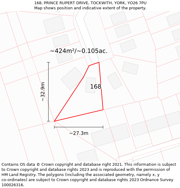 168, PRINCE RUPERT DRIVE, TOCKWITH, YORK, YO26 7PU: Plot and title map