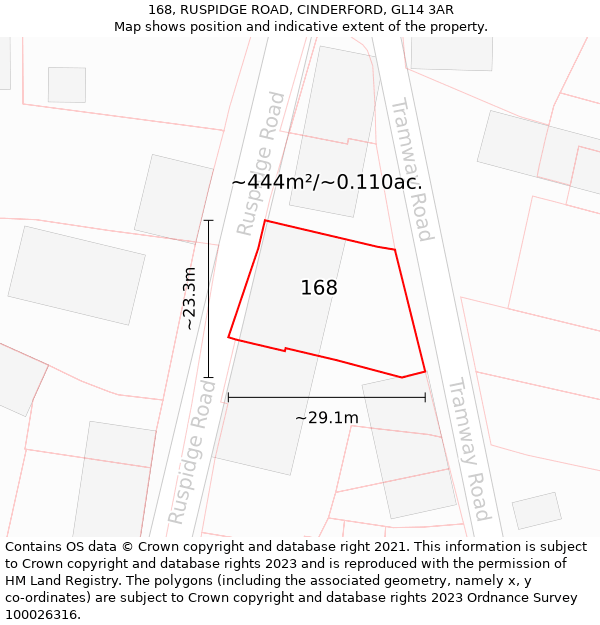 168, RUSPIDGE ROAD, CINDERFORD, GL14 3AR: Plot and title map