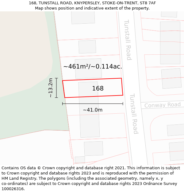 168, TUNSTALL ROAD, KNYPERSLEY, STOKE-ON-TRENT, ST8 7AF: Plot and title map