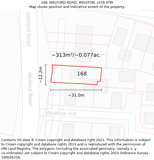 168, WELFORD ROAD, WIGSTON, LE18 3TW: Plot and title map