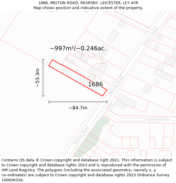1686, MELTON ROAD, REARSBY, LEICESTER, LE7 4YR: Plot and title map