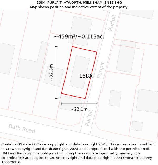 168A, PURLPIT, ATWORTH, MELKSHAM, SN12 8HG: Plot and title map