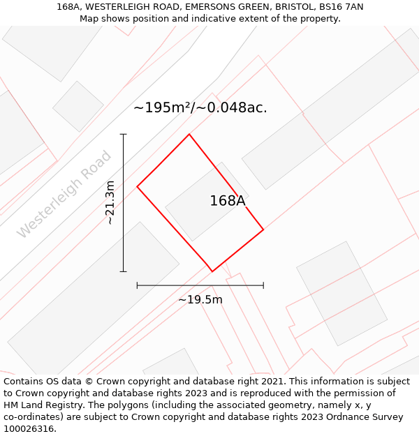 168A, WESTERLEIGH ROAD, EMERSONS GREEN, BRISTOL, BS16 7AN: Plot and title map