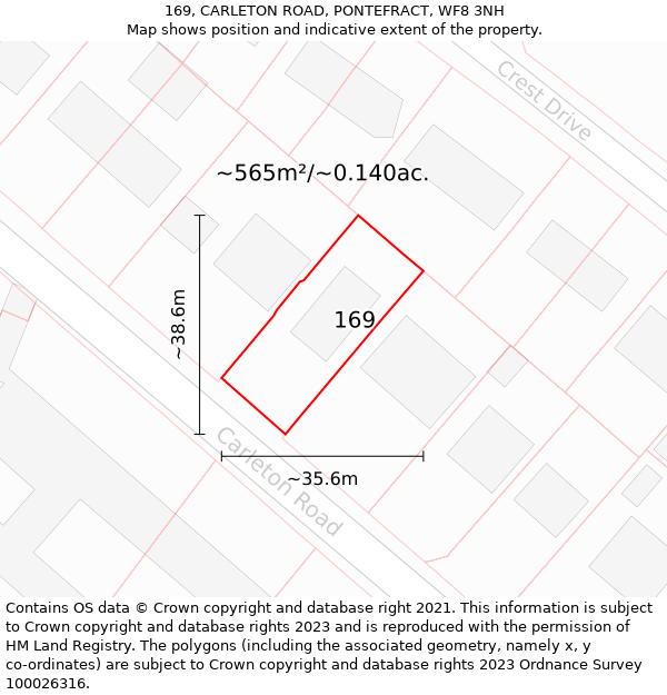 169, CARLETON ROAD, PONTEFRACT, WF8 3NH: Plot and title map