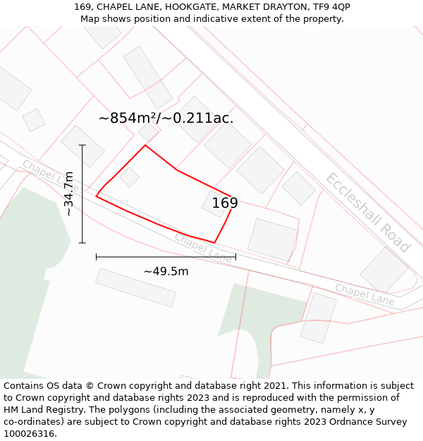 169, CHAPEL LANE, HOOKGATE, MARKET DRAYTON, TF9 4QP: Plot and title map