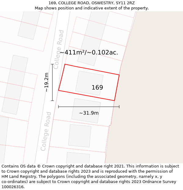 169, COLLEGE ROAD, OSWESTRY, SY11 2RZ: Plot and title map