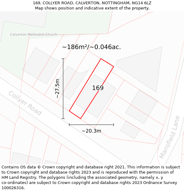 169, COLLYER ROAD, CALVERTON, NOTTINGHAM, NG14 6LZ: Plot and title map