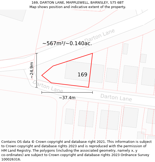 169, DARTON LANE, MAPPLEWELL, BARNSLEY, S75 6BT: Plot and title map