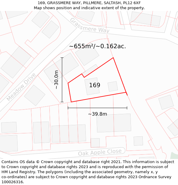 169, GRASSMERE WAY, PILLMERE, SALTASH, PL12 6XF: Plot and title map