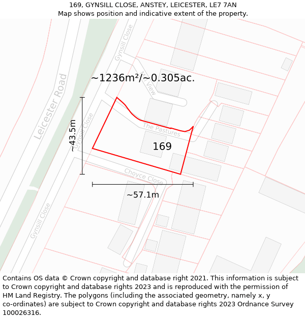 169, GYNSILL CLOSE, ANSTEY, LEICESTER, LE7 7AN: Plot and title map