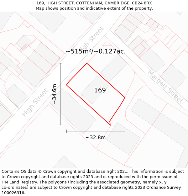 169, HIGH STREET, COTTENHAM, CAMBRIDGE, CB24 8RX: Plot and title map