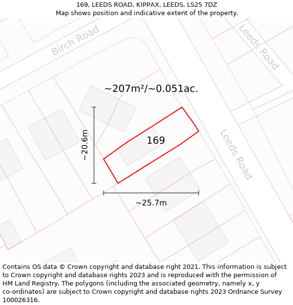 169, LEEDS ROAD, KIPPAX, LEEDS, LS25 7DZ: Plot and title map