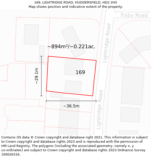 169, LIGHTRIDGE ROAD, HUDDERSFIELD, HD2 2HS: Plot and title map