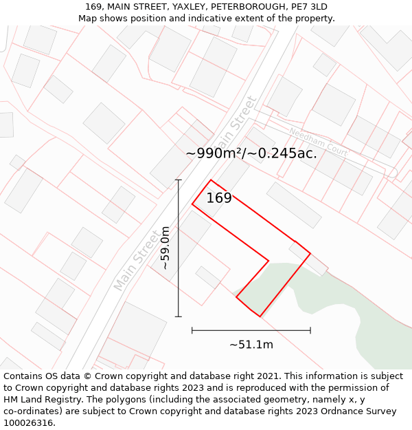 169, MAIN STREET, YAXLEY, PETERBOROUGH, PE7 3LD: Plot and title map
