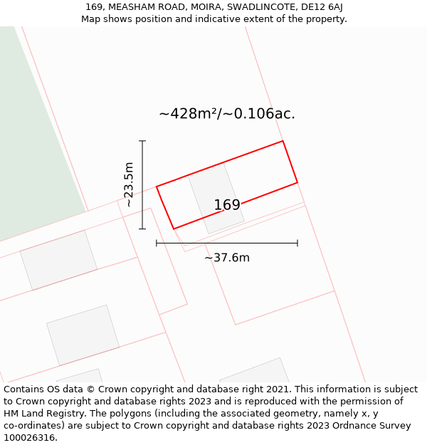 169, MEASHAM ROAD, MOIRA, SWADLINCOTE, DE12 6AJ: Plot and title map