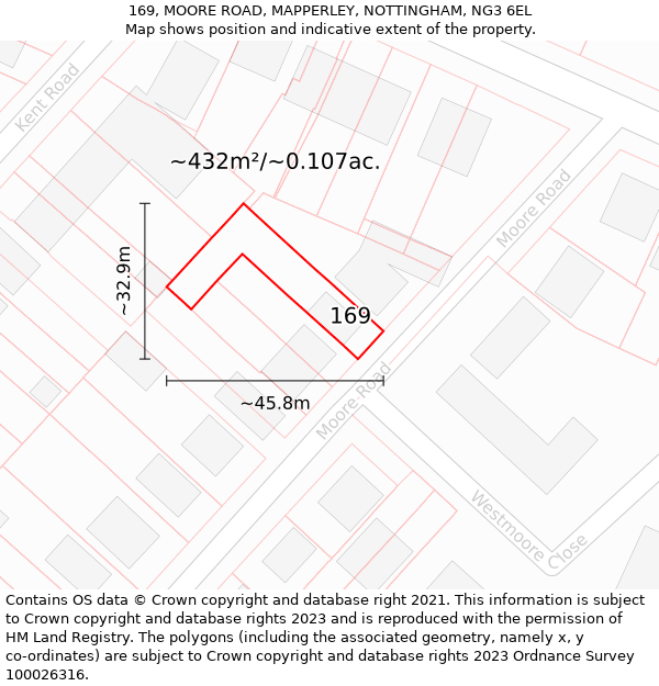 169, MOORE ROAD, MAPPERLEY, NOTTINGHAM, NG3 6EL: Plot and title map