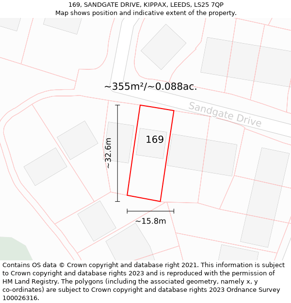 169, SANDGATE DRIVE, KIPPAX, LEEDS, LS25 7QP: Plot and title map