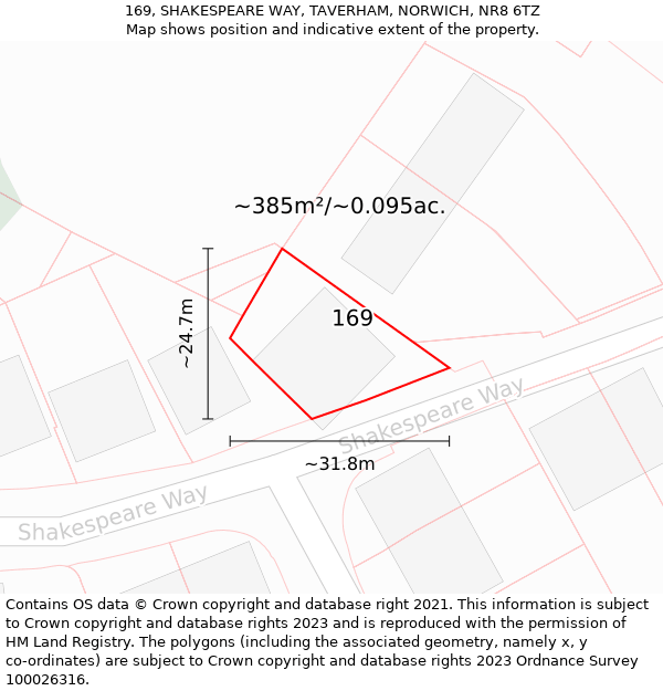 169, SHAKESPEARE WAY, TAVERHAM, NORWICH, NR8 6TZ: Plot and title map