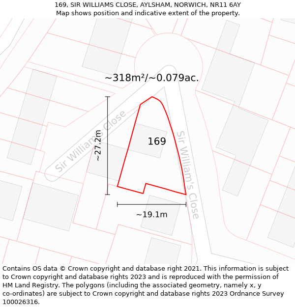 169, SIR WILLIAMS CLOSE, AYLSHAM, NORWICH, NR11 6AY: Plot and title map