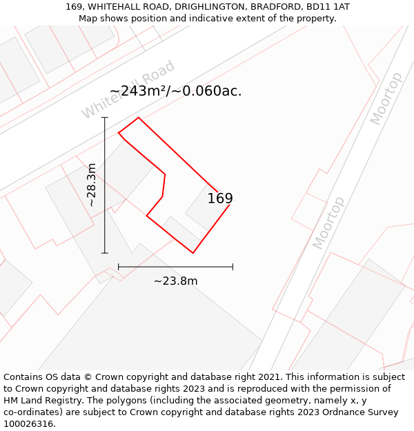 169, WHITEHALL ROAD, DRIGHLINGTON, BRADFORD, BD11 1AT: Plot and title map