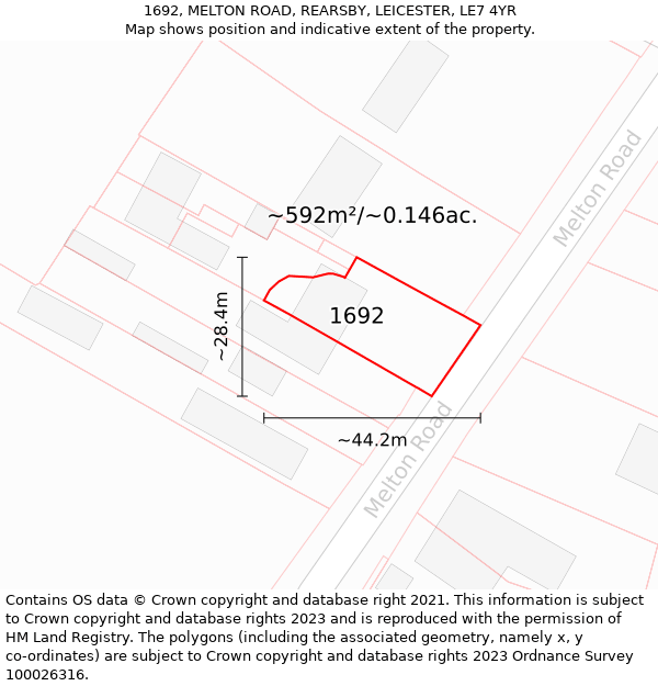1692, MELTON ROAD, REARSBY, LEICESTER, LE7 4YR: Plot and title map