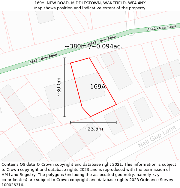 169A, NEW ROAD, MIDDLESTOWN, WAKEFIELD, WF4 4NX: Plot and title map