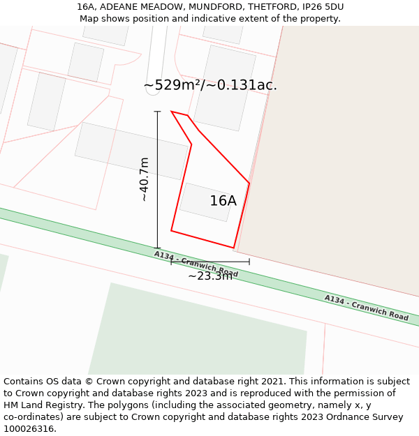 16A, ADEANE MEADOW, MUNDFORD, THETFORD, IP26 5DU: Plot and title map