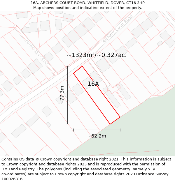 16A, ARCHERS COURT ROAD, WHITFIELD, DOVER, CT16 3HP: Plot and title map