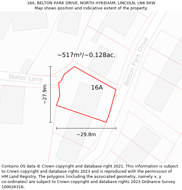 16A, BELTON PARK DRIVE, NORTH HYKEHAM, LINCOLN, LN6 9XW: Plot and title map